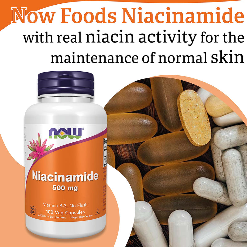 Now Foods, Niacinamide, 500mg, 100 Vegan Capsules, Lab-Tested, Vitamin B3, Gluten Free, Soy Free, Vegetarian - BeesActive Australia