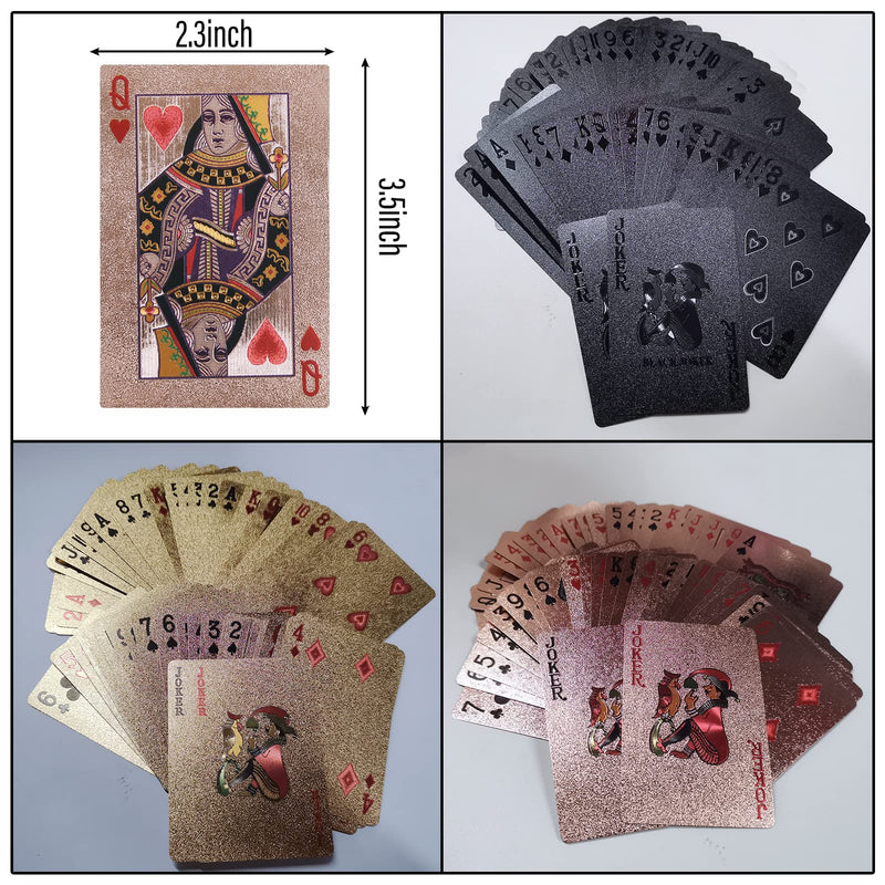 4 Decks Waterproof Playing Cards Plastic Black Rose Gold Playing Card Foil Poker Cards Themed Standard Playing Card Games for Adults Family Game Party 4 Decks - BeesActive Australia