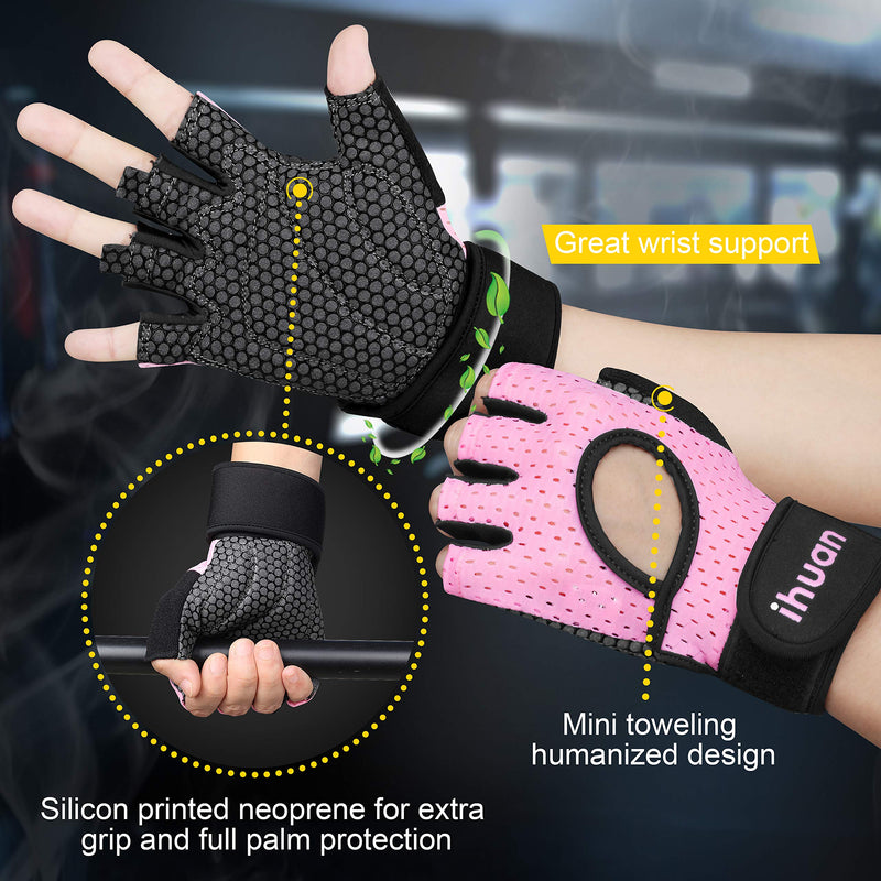 [AUSTRALIA] - Updated 2020 Version Professional Ventilated Weight Lifting Gym Workout Gloves with Wrist Wrap Support for Men & Women, Full Palm Protection, for Weightlifting, Training, Fitness, Hanging, Pull ups pink Medium 