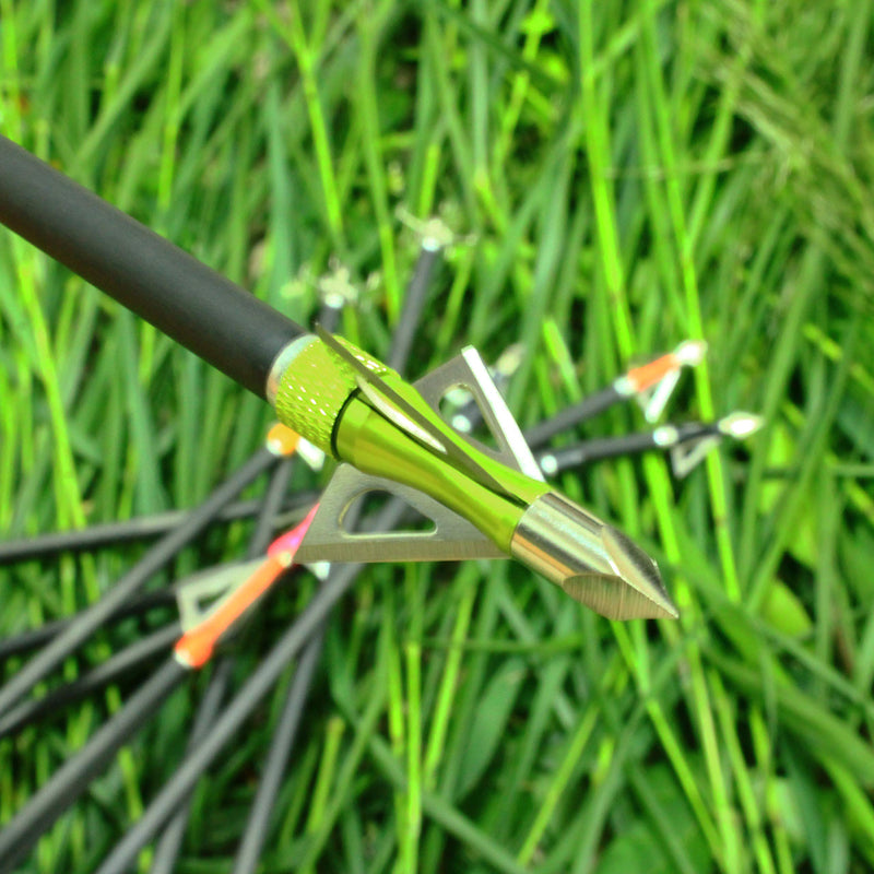 maifield Archery Broadheads 100 Grain Bowhunting Arrow Head 3 Fixed Blades 6 Pack for Small Game Crossbows and Compound Bow Arrows Green 6 pack - BeesActive Australia