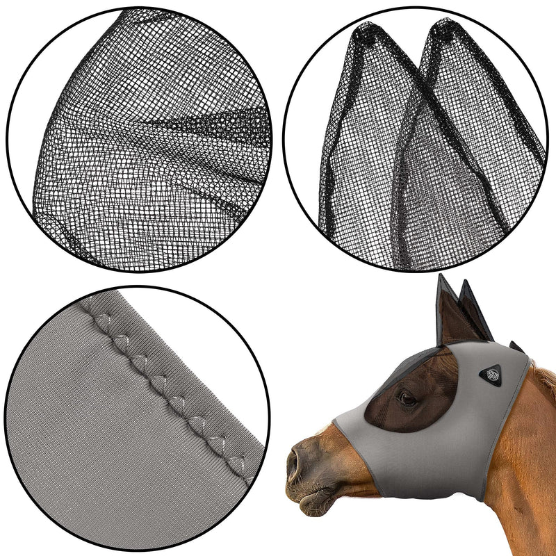 SmithBuilt Horse Fly Mask - Mesh Eyes and Ears, Breathable Fabric, UV Protection Pony Gray - BeesActive Australia