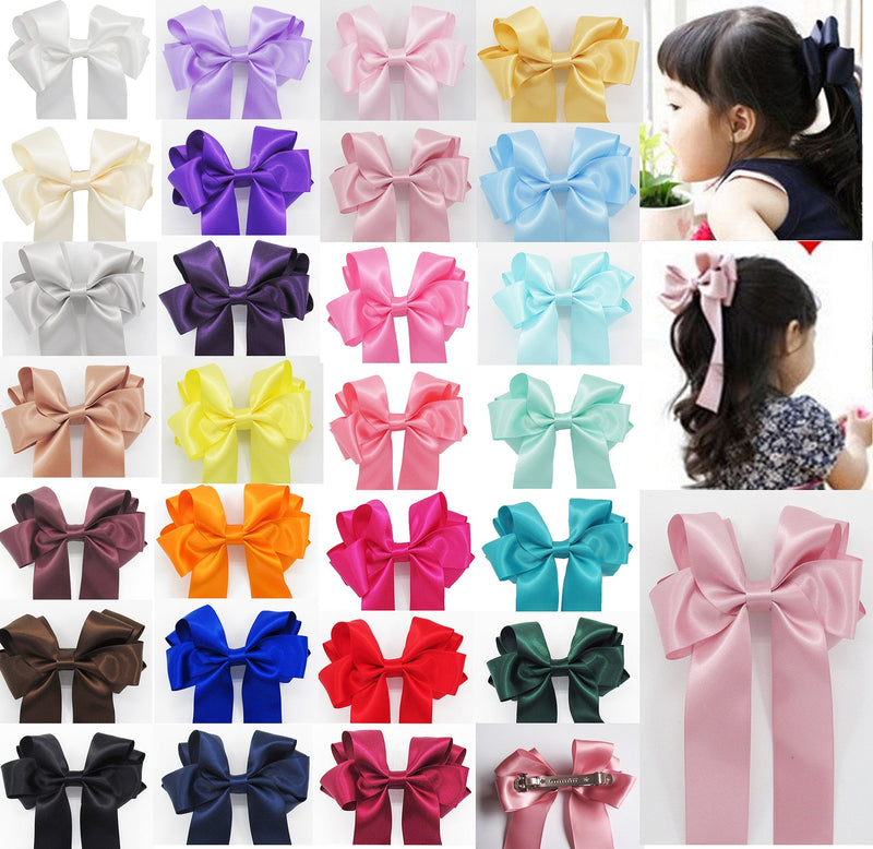 Girls Handmade Satin Ribbon Boutique Ponytail Hair Bow Clips Barrette (Aqua) Aqua - BeesActive Australia