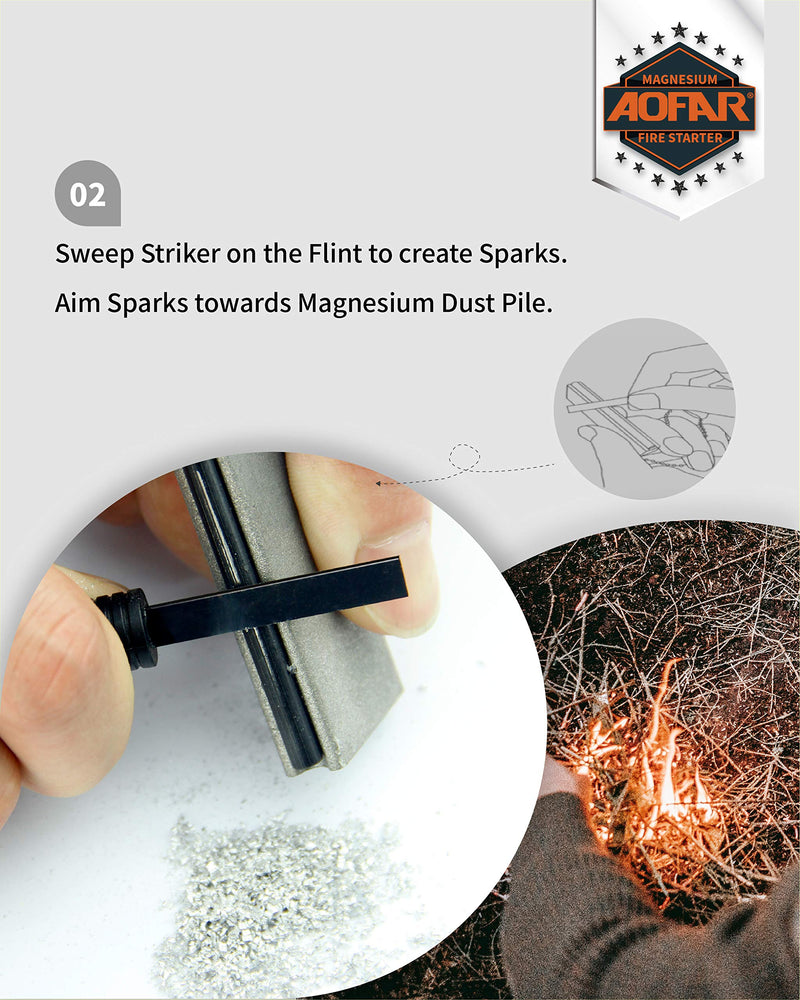 AOFAR Magnesium Fire Starter AF-374 (2-Pack) Waterproof Fire Steel Pouch for Camping, Hiking, Hunting, Backpacking,Outdoor Survival fire Striker kit - BeesActive Australia
