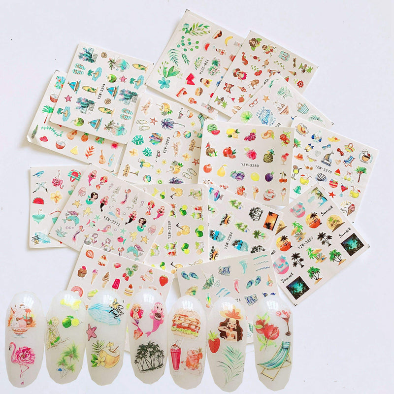 NAIL ANGEL 15sheets Nail Art Water Decals Water Transfer Sticker Different Sea Series Mermaid Holiday Beach Style Designs Fruit Decals for fingernail and toenail Manicure 10221 (10221) - BeesActive Australia