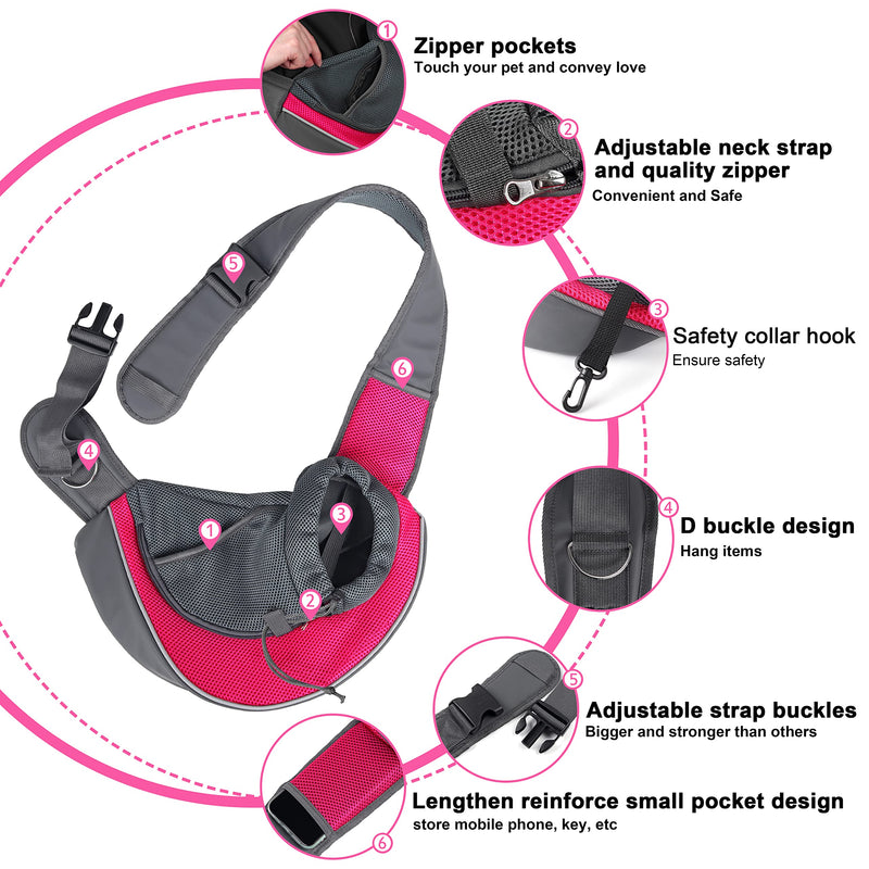 WOYYHO Pet Dog Sling Carrier Puppy Sling Bag Small Dogs Cats Carrier Adjustable Strap Mesh Hand Free Dog Satchel Carrier for Outdoor Travel ( M ( up to 10 lbs ) , Pink ) - BeesActive Australia