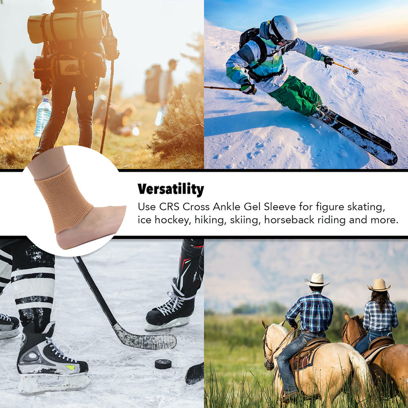 CRS Cross Ankle Gel Sleeves - Padded Skate Socks. Ankle, Foot and Lower Leg Cushion and Protection for Figure Skating, Ice Hockey, Roller or Inline Skating, Riding, Ski or Equestrian Tall Boots. Two (2) Tan Ankle Gel Sleeves 2 Ankle Gel Sleeves - BeesActive Australia