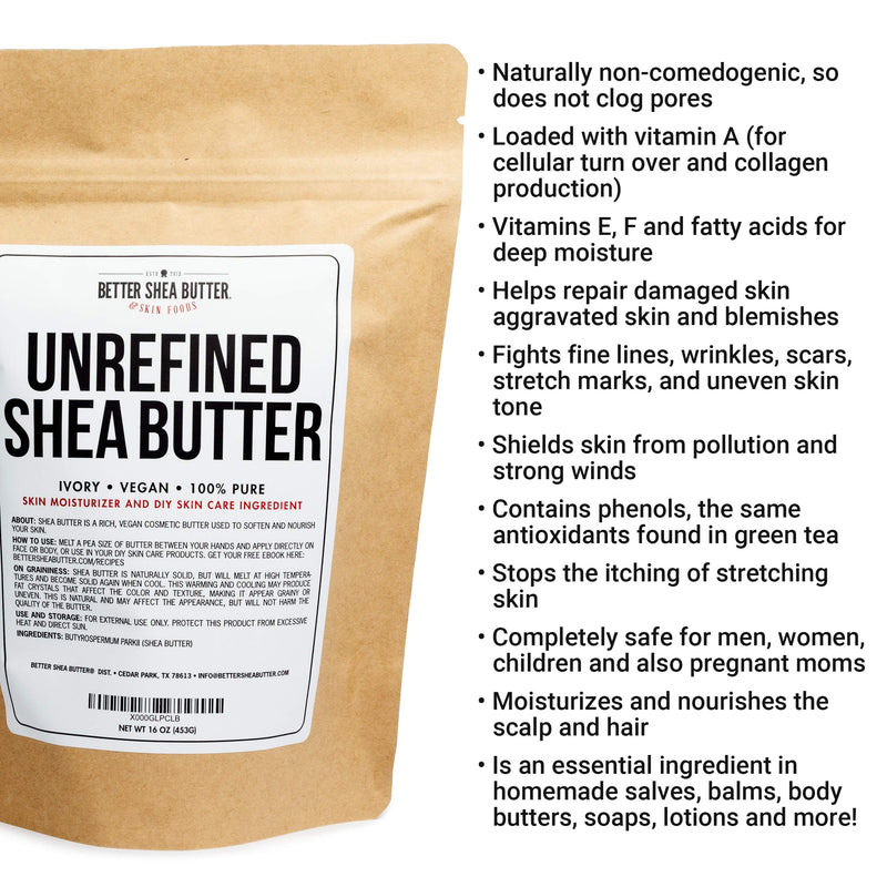 Unrefined African Shea Butter - Ivory, 100% Pure & Raw - Moisturizing and Rich Body Butter for Dry Skin - Suitable for All Skin Types - Use Alone or in DIY Whipped Body Butters - 16 oz (1 LB) Bar 1 Pound (Pack of 1) - BeesActive Australia