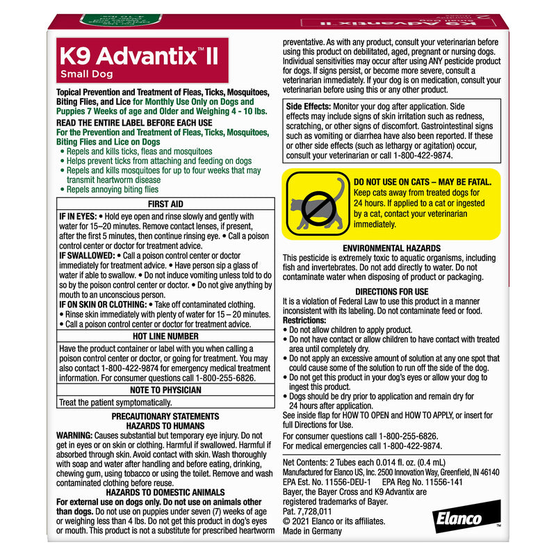 K9 Advantix II Flea and Tick Prevention for Small Dogs (4-10 Pounds) 2-Pack Small Dog Only - BeesActive Australia