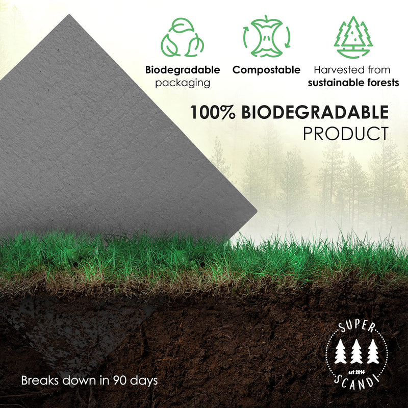 SUPERSCANDI Swedish Dishcloths for Kitchen Grey 10 Pack Reusable Compostable Kitchen Cloth Made in Sweden Cellulose Sponge Swedish Dish Cloths for Washing Dishes Reusable Paper Towels washable 10 Pack Grey - BeesActive Australia