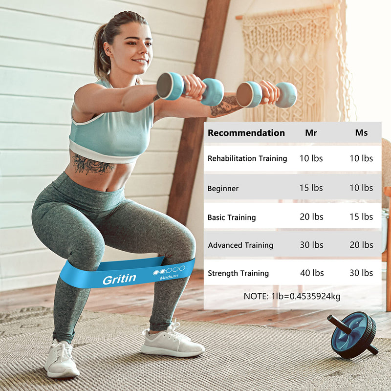 Gritin Resistance Bands, [Set of 5] Skin-Friendly Resistance Fitness Exercise Loop Bands with 5 Different Resistance Levels - Carrying Case Included - Ideal for Home, Gym, Yoga, Training Green - Blue- Yellow - Red - Black - BeesActive Australia