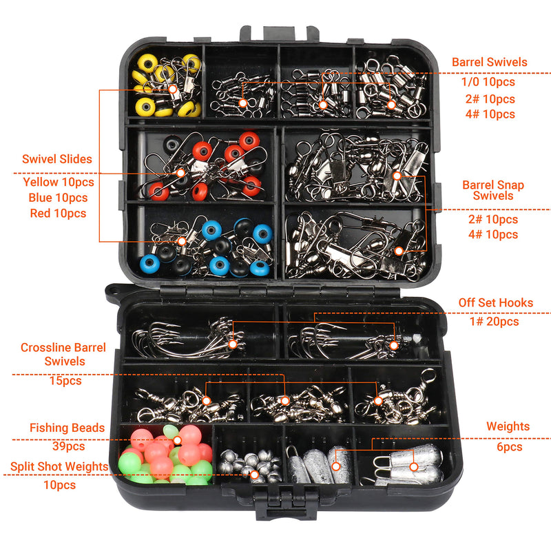 [AUSTRALIA] - RUNCL Fishing Terminal Tackle, 148/170pcs Fishing Tackle Box - Fishing Hooks, Weights, Jig Heads, O-Rings, Barrel Swivels, Fastlock Snaps, Fishing Beads, Space Beans - Freshwater & Saltwater Fishing 170pcs Fishing Terminal Tackle 