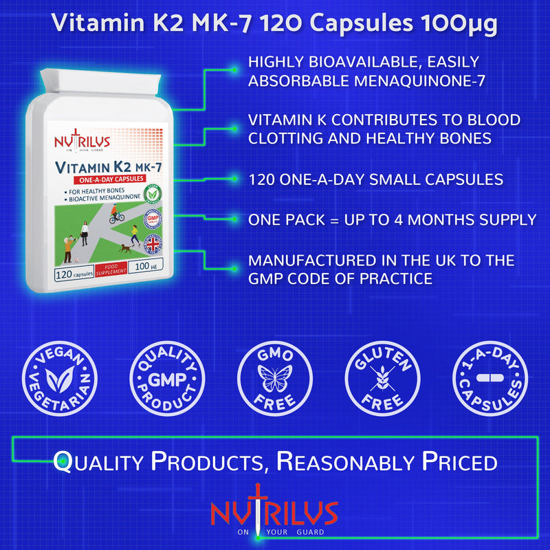 Vitamin K2 MK-7 120 Daily Capsules 100�g - Highly Bioavailable - Vegan Supplement - Bone Health - Calcium Distribution - BeesActive Australia
