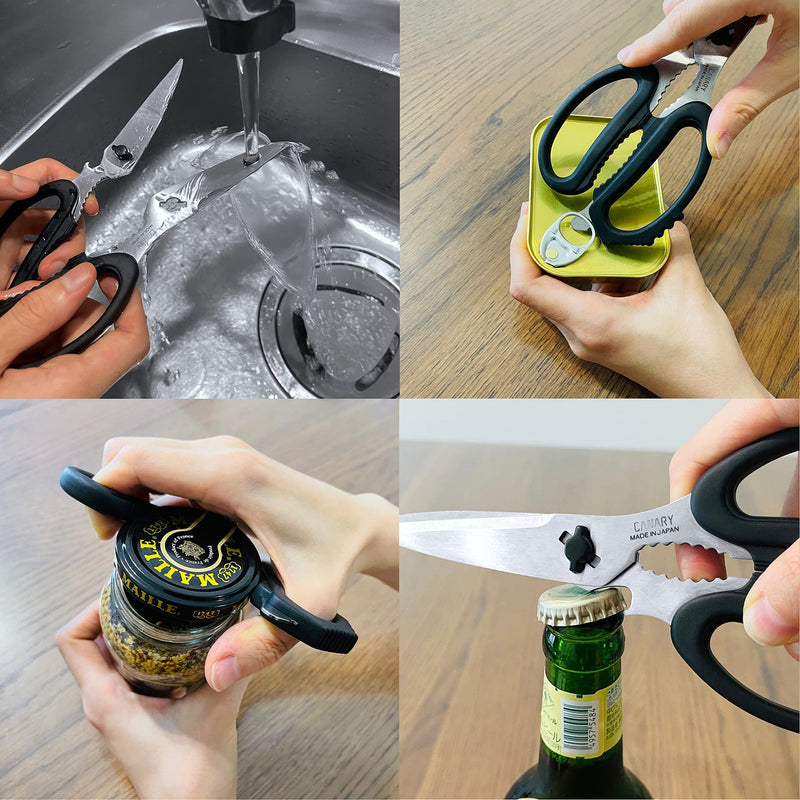 CANARY Japanese Kitchen Scissors Heavy Duty 8.2", Made in JAPAN, Dishwasher Safe Come Apart Blade, Multipurpose Kitchen Scissors, Sharp Serrated Japanese Stainless Steel, Black Black (El-210) - BeesActive Australia