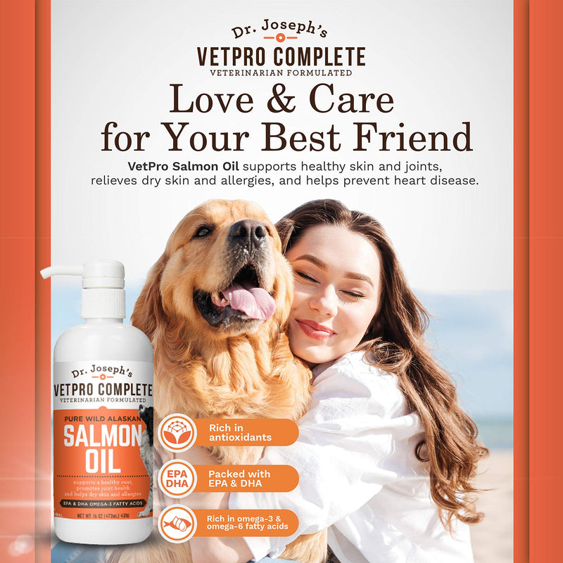 100% Pure Wild Alaskan Salmon Oil for Dog & Cat Food - Large 16 oz - Omega 3 & 6 Liquid Fish Oil Supplement - Supports Healthy Coat & Joints - Helps Dry Skin & Allergies - BeesActive Australia