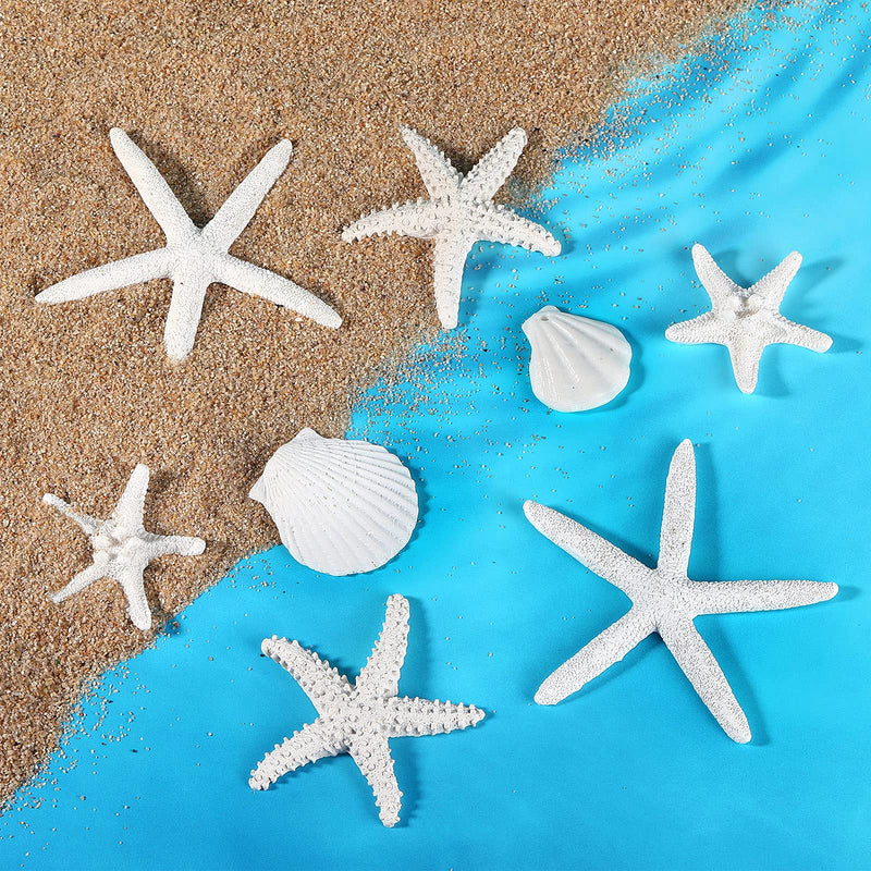8 Pieces Sea Shells for Crafting Artificial Sea Shells Large Multi-Styles Resin White Seashell Decor for Aquarium Scallop Starfish Shells Ornaments White Shells for Fish Tank Home Decor - BeesActive Australia