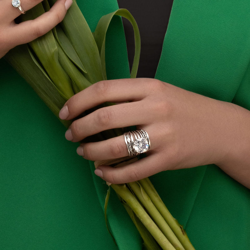 925 Sterling Silver Ring With a 12mm White Cushion Cubic Zirconia CTTW 13.2. Prong Hypoallergenic, Nickel and Lead-free, Facet Cut, Artisan Handcrafted Designer Collection, Made in Israel 8 - BeesActive Australia