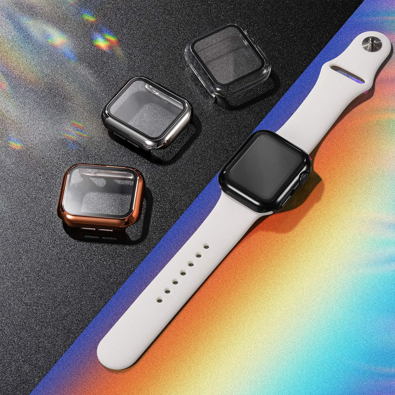 GEAK Compatible for Apple Watch Case 44mm Series 4 with Screen Protector, HD High Sensitivity Tempered Film Cover for iWatch SE Series 6/5/4 Women Men 4pack Black/Clear/Rose Gold/Silver 44 mm - BeesActive Australia