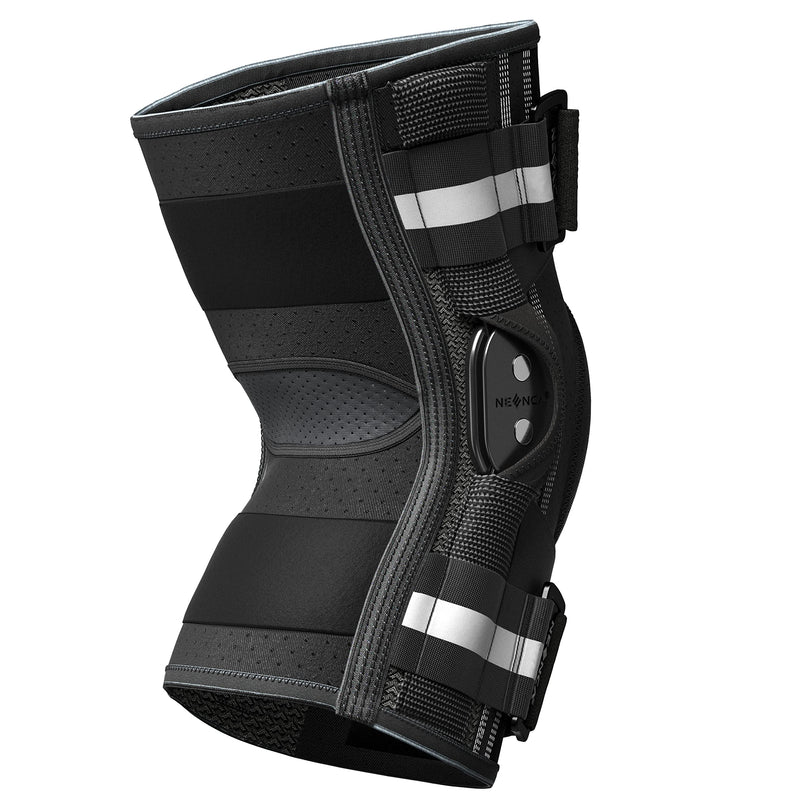 NEENCA Professional Knee Brace for Knee Pain, Adjustable Hinged Knee Support with Patented X-Strap Fixing System, Strong Stability for Jonit Pain Relief, Arthritis,Meniscus Tear,ACL,PCL,Runner, Sports Large Black - Single - BeesActive Australia