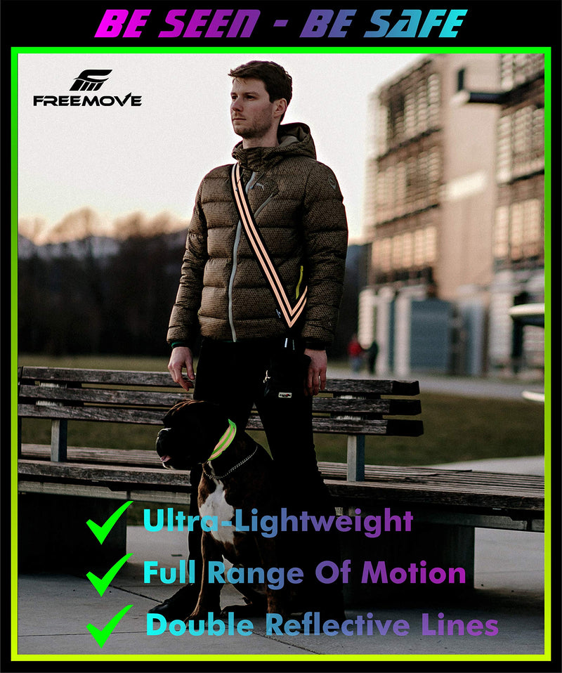 FREEMOVE Reflective SASH with 2 Bands - or - Reflective Runners Waist Belt with 4 Arm Bands > Easy to Put On/Off Reflective Gear for Guaranteed Visibility & Safety for Dog Walking, Running, Cycling Black SASH and BANDS - BeesActive Australia