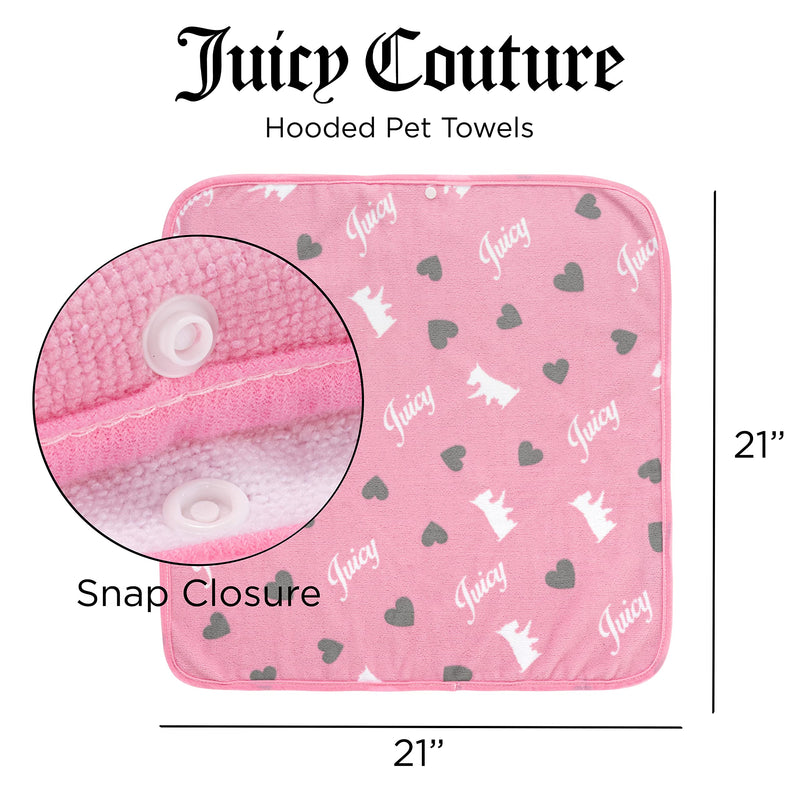 Juicy Couture Hooded Dog Towel Pink – 100% Microfiber Dog Drying Towel with Hood & Snap Closure, Absorbent Quick Dry Machine Washable Hooded Dog Towels for Drying Dogs & Cats - BeesActive Australia