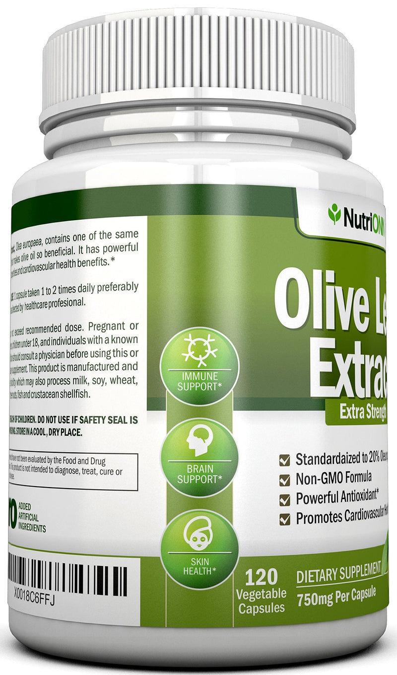 Olive Leaf Extract - 750 Mg - 120 Capsules - Extra Strength - 20% Oleuropein - Non-GMO Formula - Premium Quality From Pure Olive Leaves - Powerful Antioxidant - Great for Heart, Skin and Immune System - BeesActive Australia