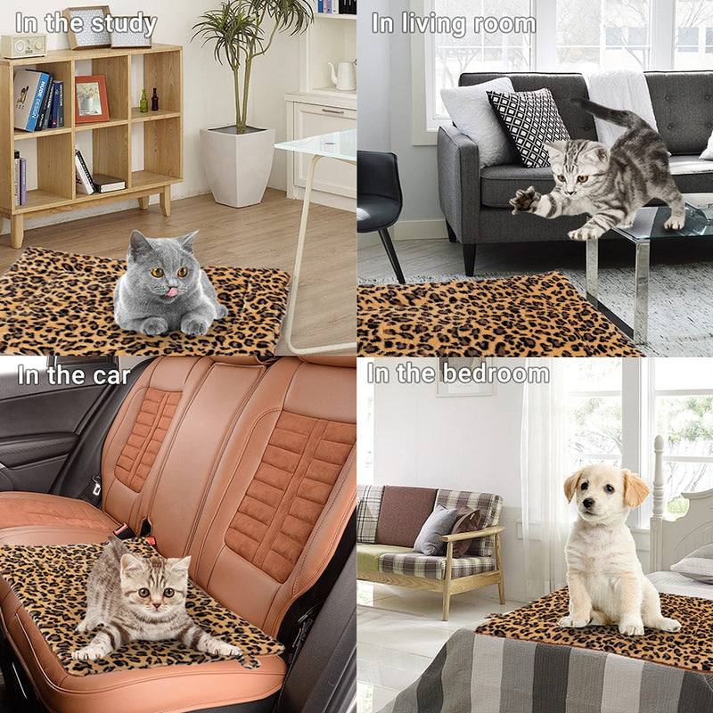 FLYSTAR Cat Bed Mat - Self Self Heating Warming Leopard Cute Cat Pad, Soft Flannel & Cotton, Support Machine Wash and Hand Wash, Comfortable Suitable for Small, Medium, Large Cats/Puppies 19.7"*29.5" - BeesActive Australia