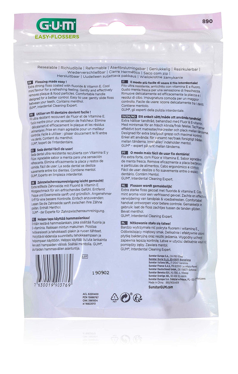 GUM Easy-FLOSSERS | Single-use Flossing Picks | Remove Plaque from Between Teeth | Fluoride and Vitamin E Coating | 90 Sticks - BeesActive Australia