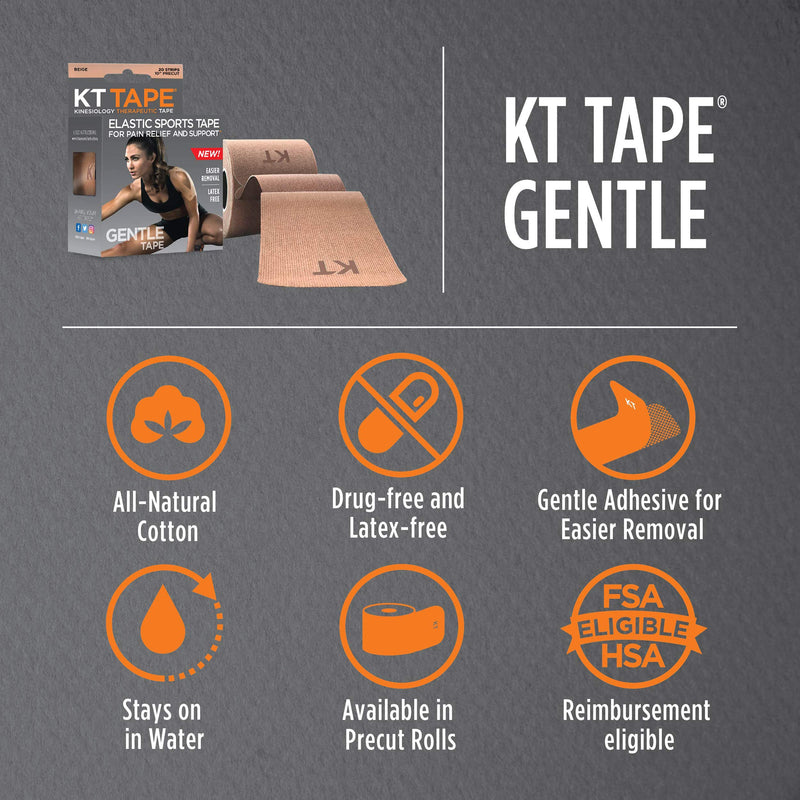 KT Tape Kinesiology Therapeutic Sports Tape, Gentle Adhesive for Sensitive Skin, 20 Precut 10 inch Strips, Beige - BeesActive Australia