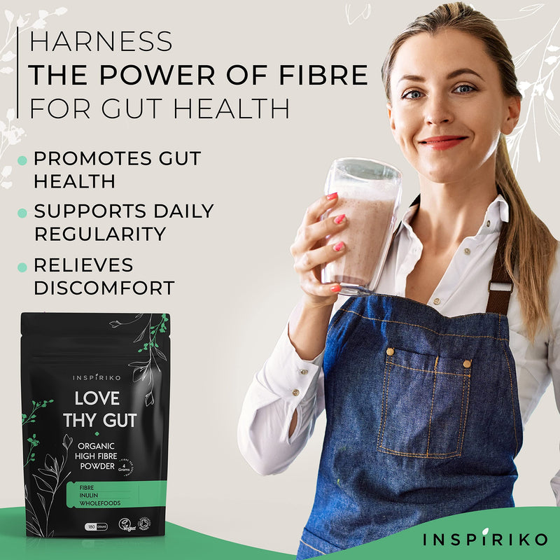 Organic Prebiotic Fibre Supplement - Award Winning Gut Health Supplement with 9 High Fiber Superfoods - High in Soluble Fibre Powder, Prebiotics & Insoluble Fibre. 180 Grams. by Inspiriko - BeesActive Australia