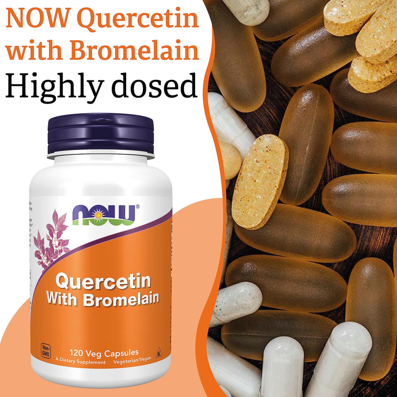 Now Foods, Quercetin with Bromelain, 120 Vegan Capsules, Lab-Tested, Bioflavonoid, Gluten Free, Soy Free, Vegetarian - BeesActive Australia