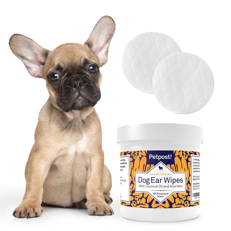 Petpost | Pet Ear Cleaner Wipes for Dogs and Cats - 100 Ultra Soft Cotton Pads in Coconut Oil Solution - Dog & Cat Ear Rinse Cleanser Dog Ear Wipes - BeesActive Australia