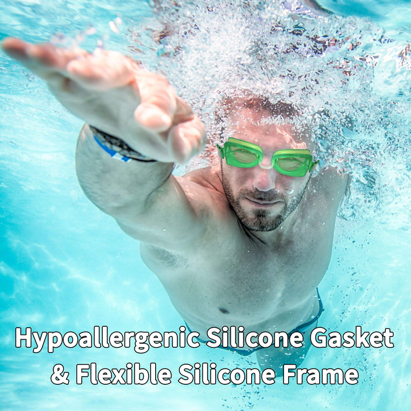 Water Gear No-Leak Anti-Fog Swim Goggles - Adjustable Durable Split Headband and Nose Strap - with UV Protection Green - BeesActive Australia