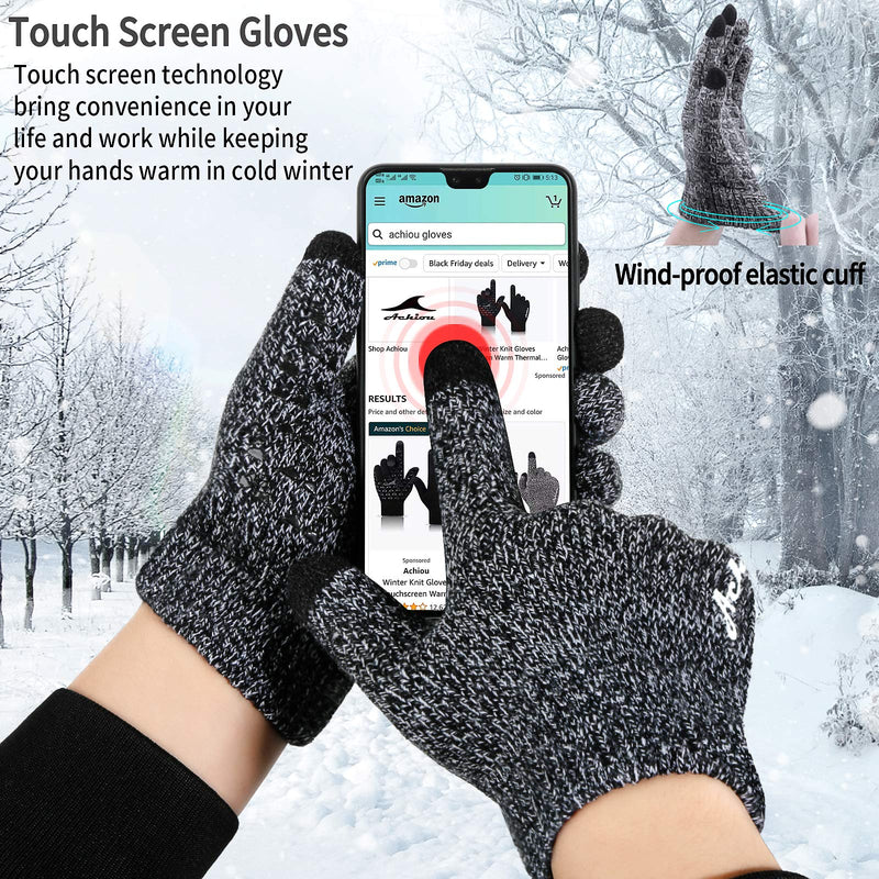 Achiou Winter Knit Gloves Thicken Warm Touchscreen Thermal Soft Lining Texting Generation Ⅱ Upgraded Black & White Thick Medium - BeesActive Australia