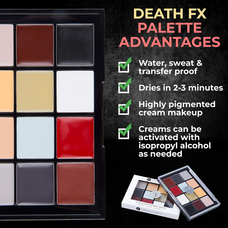 Narrative Cosmetics 12 Color Death FX Quick Drying Cream Makeup Palette for Special Effects - Waterproof SFX Makeup for Professional Makeup Artists - Theater, Film - BeesActive Australia