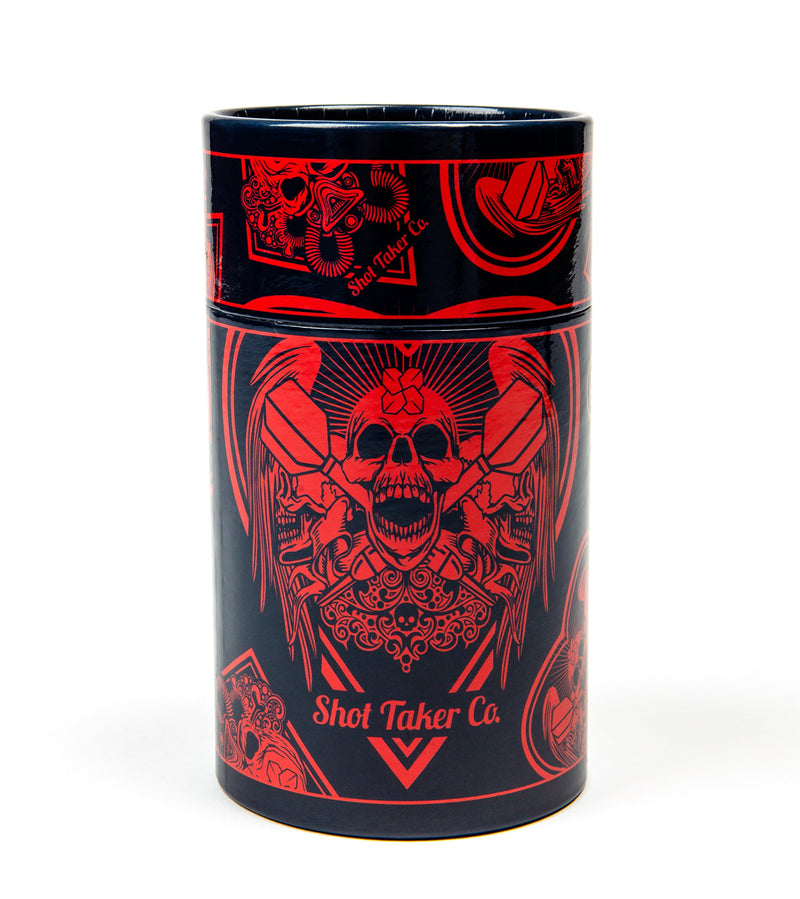 [AUSTRALIA] - SHOT TAKER CO. EST. 2017 Professional Stainless Steel Tip Darts Set | 6 Stainless Steel Barrels 22g | 6 Aluminum Shafts 48mm | 8 Flights Standard | 1 Darts Sharpener | 1 Stylish Case Red Skull 21g 