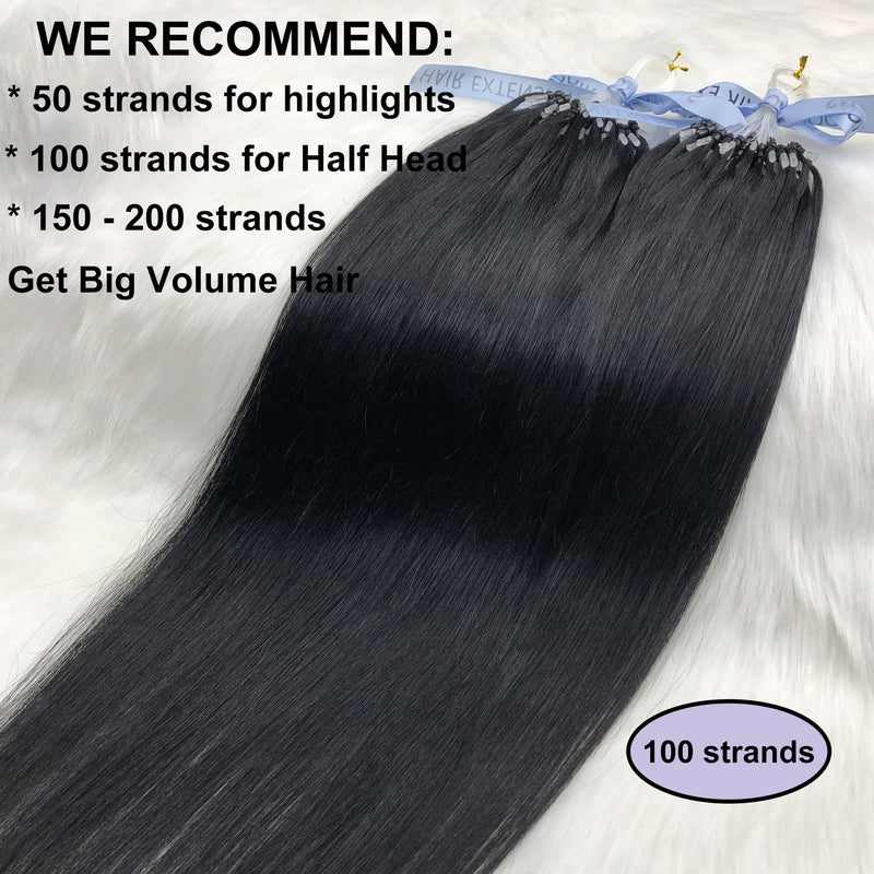 GOOFIT Hair Extensions Micro Loop Human Hair Extensions Remy Hair Double Rings - 1g/s 50s/pack - (18" #01 Jet Black ) 18 inch - BeesActive Australia