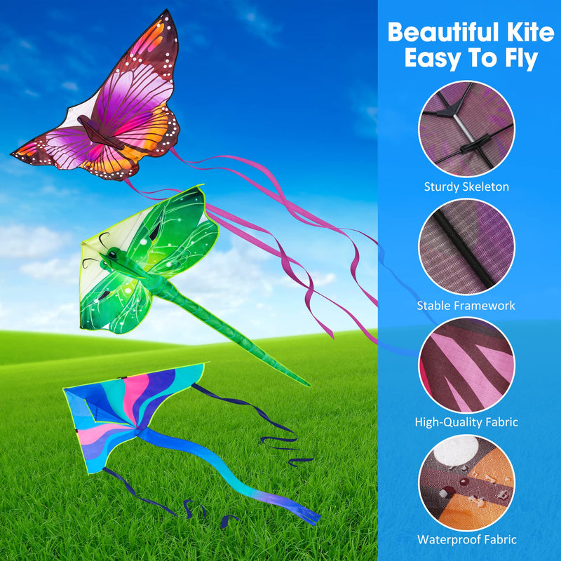 Crogift 3 Pack Large Kites - Butterfly Delta Dragonfly Kites Easy to Fly for Adults Kids Beach Park Outdoor Game Activities - BeesActive Australia