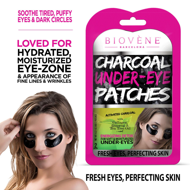 Biovène Charcoal Under-Eye Patches, Pack of 12 (0.21 oz ea.) Energizing Detox for Soft and Moisturized Under-Eyes. With Activated Charcoal, Collagen and Chamomile - BeesActive Australia