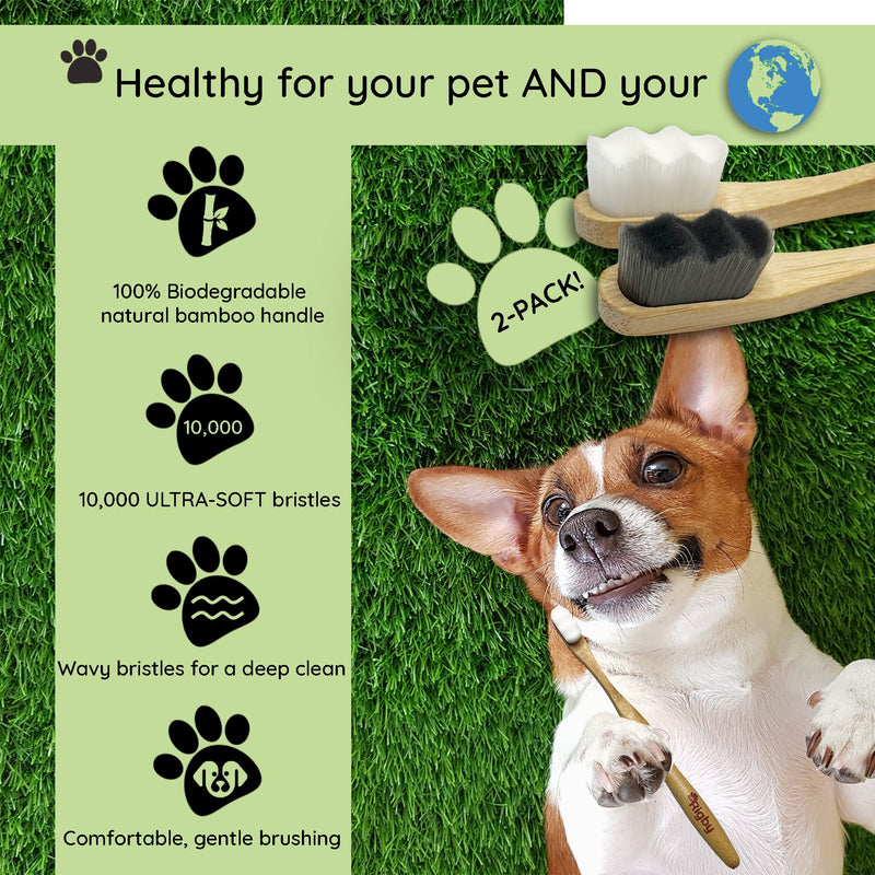 OH RIGBY Dog Toothbrush- 10,000 Ultra-Soft Bristles for Sensitive Pet Teeth & Gums- Natural Bamboo Toothbrush for Comfortable, Gentle Deep Cleaning - BeesActive Australia