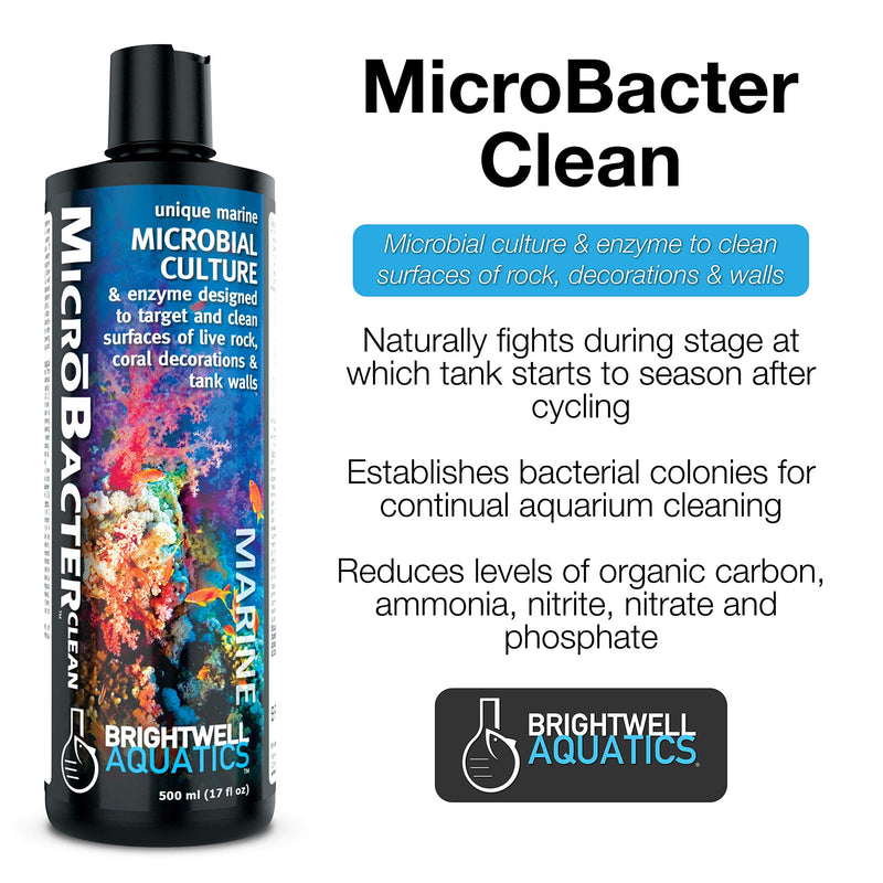 Brightwell Aquatics MicroBacter Clean - Water Conditioner Microbial and Enzyme Culture Designed to Target & Clean Surfaces of Marine Aquarium Tanks 500-ml - BeesActive Australia