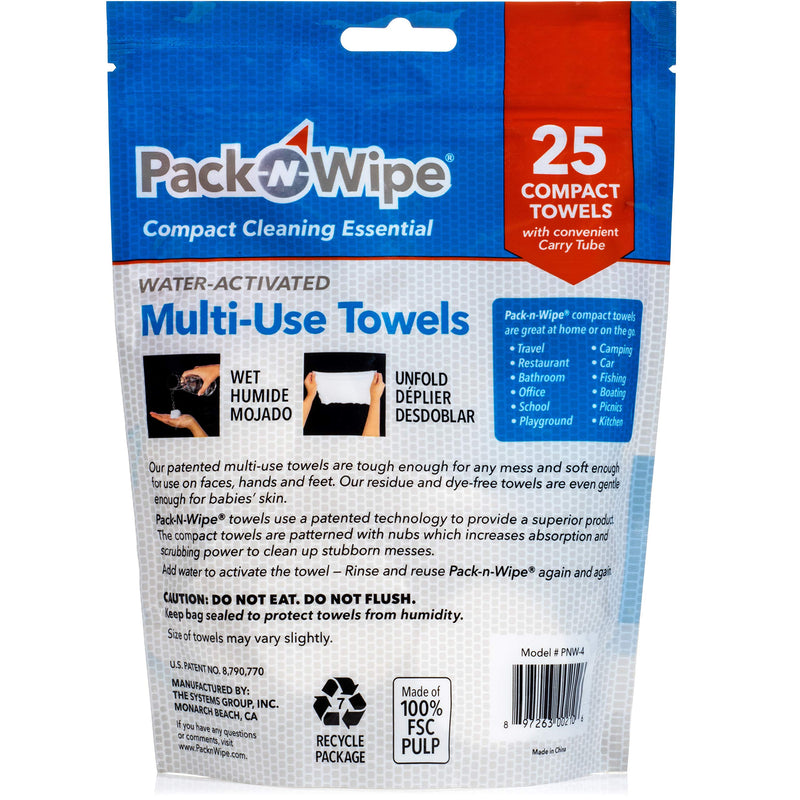 Pack-n-Wipe Compressed Disposable Towels - Soft, Durable, Reusable Towels - Travel, Home, Outdoor Hand Towels - 8.5” x 11” - 25 Count (PNW-4) - BeesActive Australia