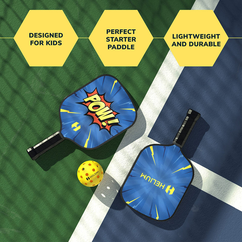 Helium Pickleball Paddle for Kids – Child Size Paddle for Children 12 and Under, Lightweight Honeycomb Core, Graphite Strike Face, Pickleball Paddle & Drawstring Bag - POW! 1 Paddle Set - BeesActive Australia