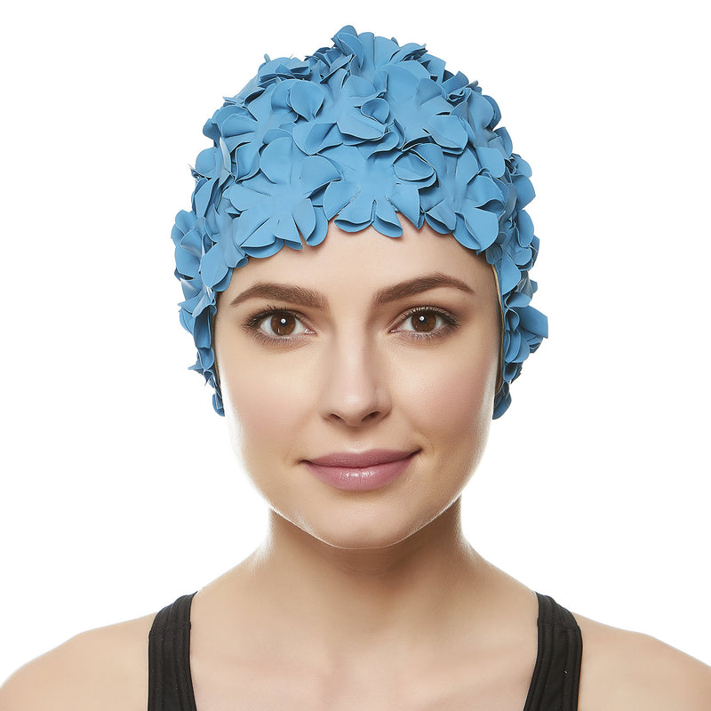 [AUSTRALIA] - Beemo Floral Petal Ladies Bathing Swim Cap Women Retro Swim Hat Long/Short Hair Royal Blue 