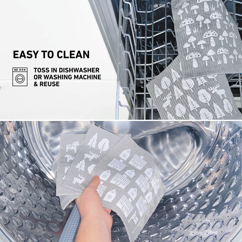 Nordhus Design Swedish Dishcloths 10 Pack – Wash Cloths and Reuse to Replace Paper Towels, Sponges and Dish Rags - Eco Friendly, Biodegradable, Absorbent and Fast Drying Dish Towels for Kitchen Nordic Forest - BeesActive Australia