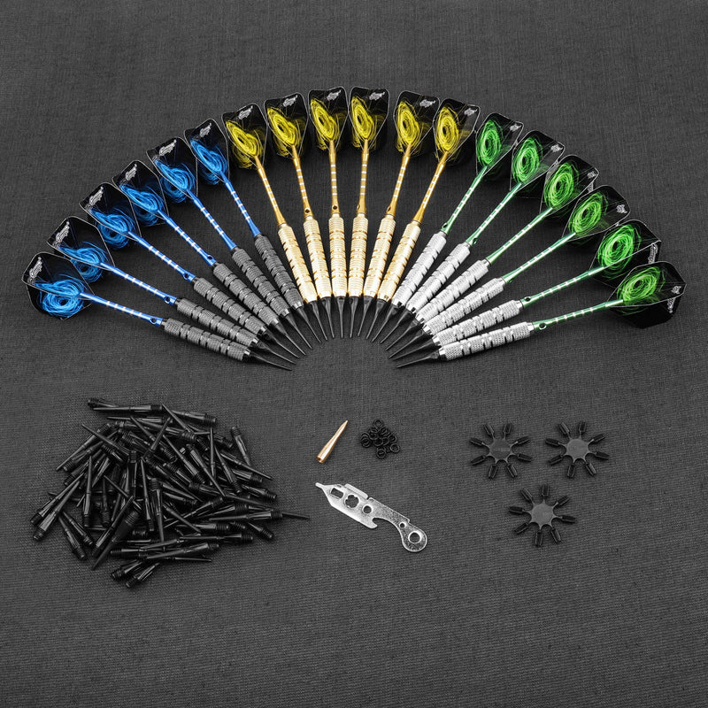 CyeeLife 18 Packs Soft tip Darts Set 18g,100 Extra Tips+Tool+18 Aluminum shafts+50 Rubber O Rings+Ring Tool+21 Flights+ 24 Flight Protectors,Pro Plastic Dart for Electronic Dartboard 18.0 Grams - BeesActive Australia