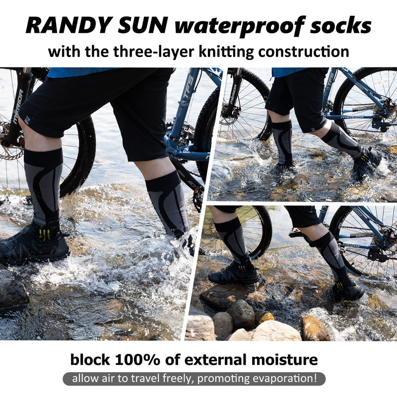 100% Waterproof Skiing Socks, [SGS Certified] RANDY SUN Unisex Knee High Breathable Hiking Trekking Sock 1 Pair Large 1 Pair-black - BeesActive Australia