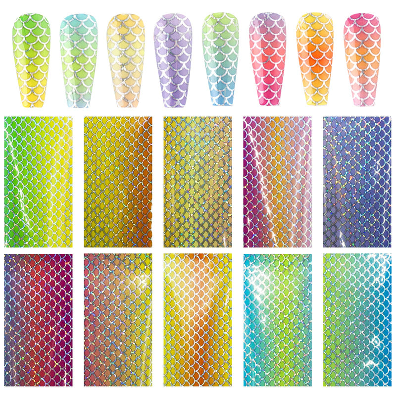 31pcs Nail Foil Transfer Kit with 10pcs Mermaid Nail Foil, 10 Holographic Nail Foil, 10pcs Flower Nail Foil Sticker, 1pcs Nail Foil Glue, Super Bundle Set for Home DIY and Nail Salon Nail Art Design Mermaid Foil+ Holographic Foil - BeesActive Australia