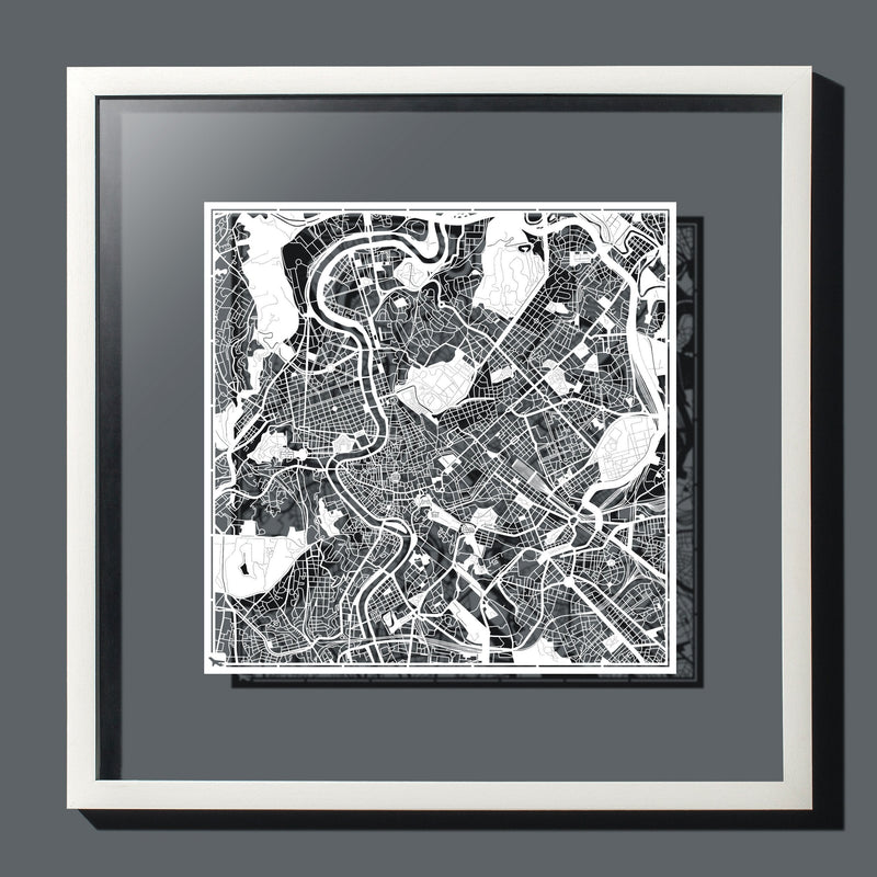 Rome Paper Cut Map by O3 Design Studio White 12x12 inches Paper Art Rome - BeesActive Australia