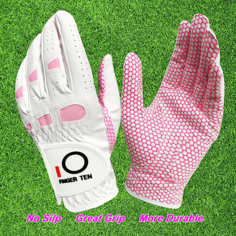 FINGER TEN Womens Golf Gloves Ladies Left Hand Right Value 6 Pack, All Weather Extra Grip Lh Rh, Size Fit Small Medium Large XL Worn on Left Hand(Right-Handed Golfer) - BeesActive Australia
