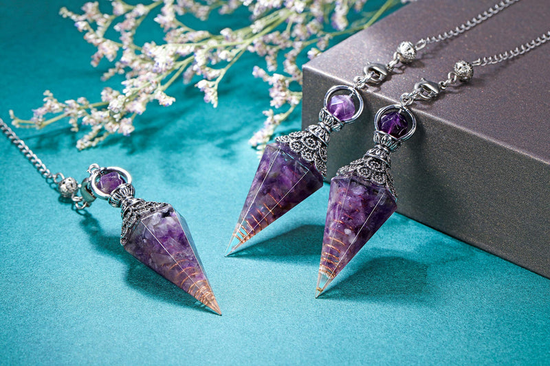 CrystalTears Amethyst Crystal Pendulum Hexagonal Reiki Healing Crystal Points Gemstone Dowsing Pendulum for Divination Scrying Wicca Crystal Therapy - BeesActive Australia